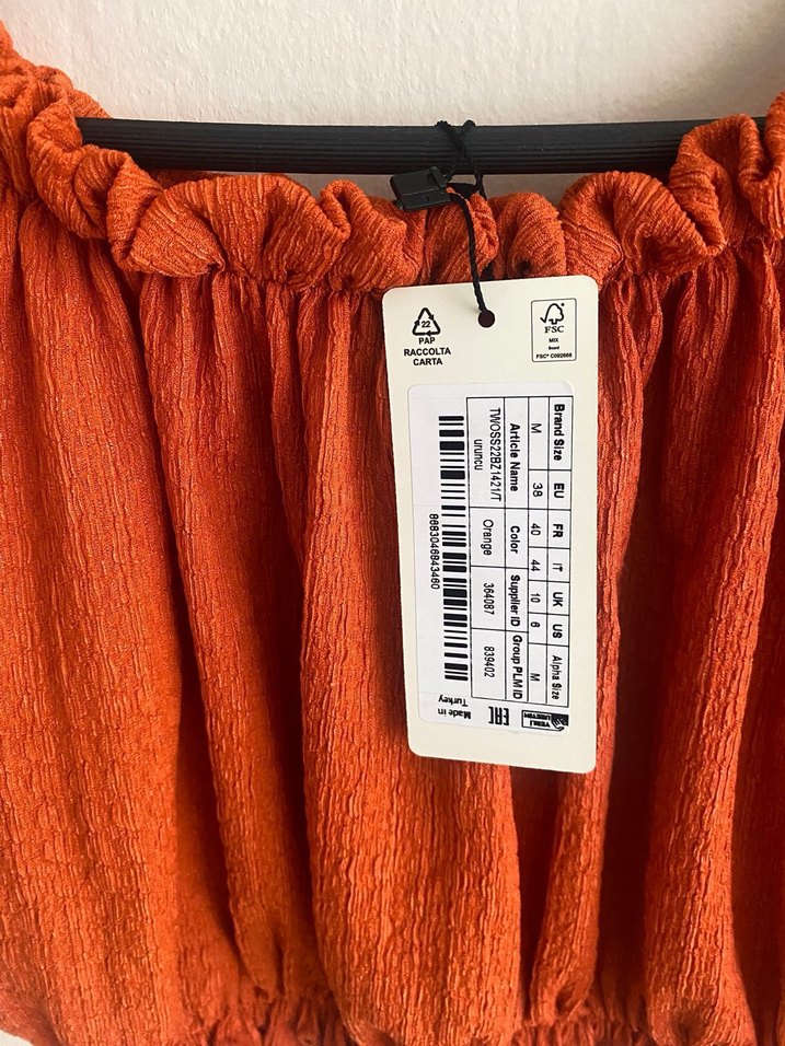 Kısa Kol Fırfırlı Kırmızı Bohem Bluz - Görsel 2