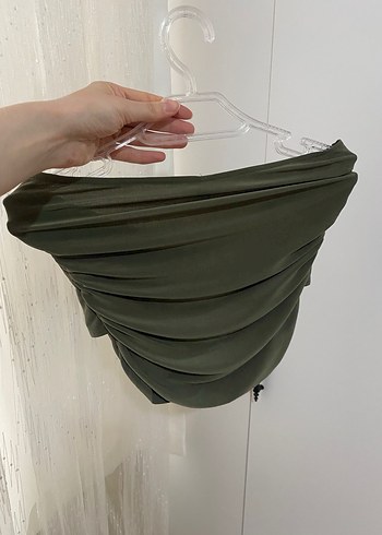 Düğmeli Straplez Kadın Büstiyer Khaki - Görsel 3