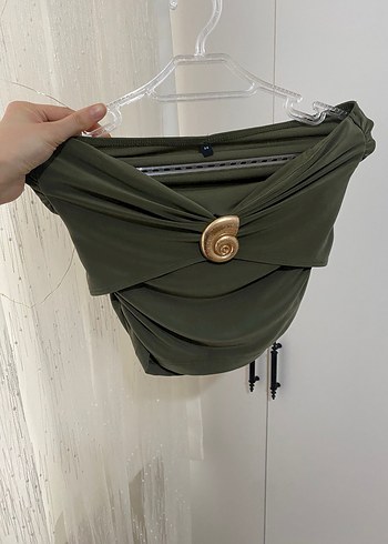 Düğmeli Straplez Kadın Büstiyer Khaki - Görsel 2