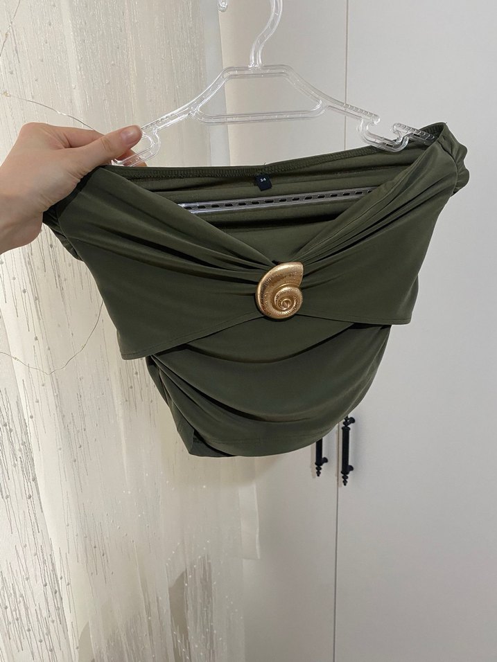 Düğmeli Straplez Kadın Büstiyer Khaki - Görsel 2