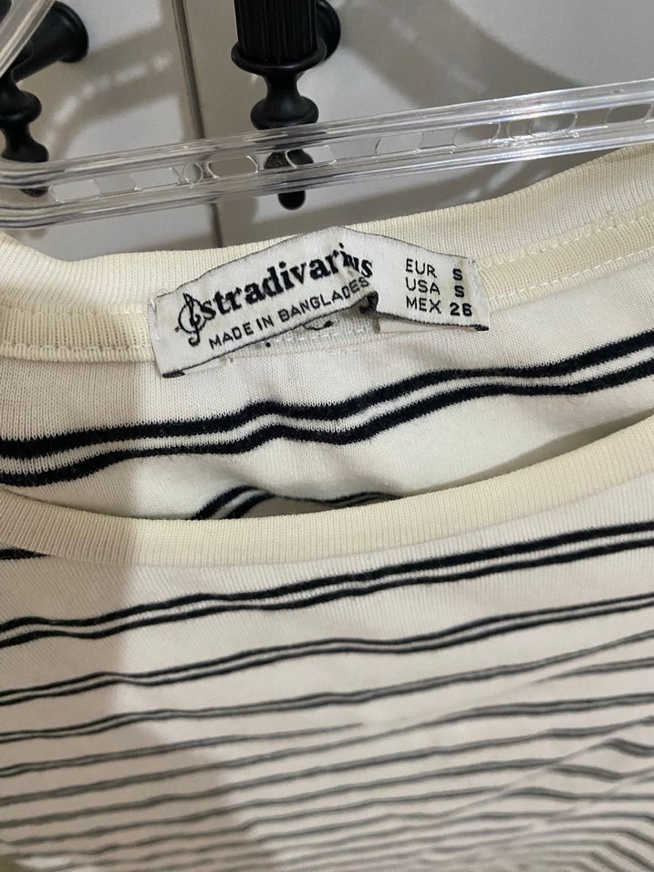 Çizgili Beyaz Pamuklu Kısa Kollu Tişört - Görsel 2