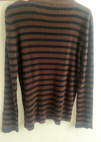 Kadın Kahverengi Çizgili Balıkçı Yaka Kazak - Görsel 3