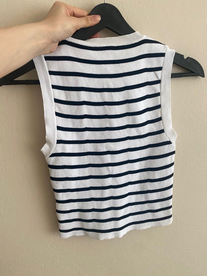 Çizgili Örgü Pamuklu Kadın Atlet - Görsel 3