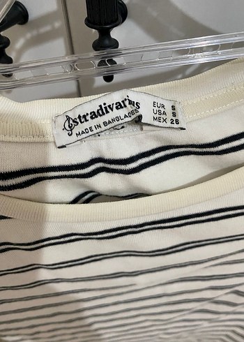 Çizgili Beyaz Kısa Kollu Tişört - Görsel 2