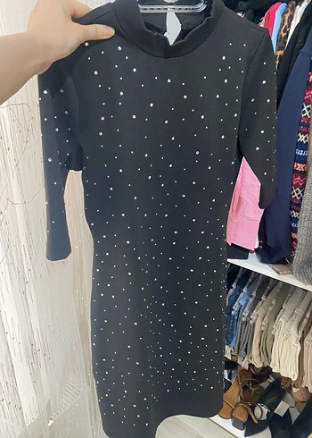 Parlak Siyah Mini Payetli Elbise - Görsel 2