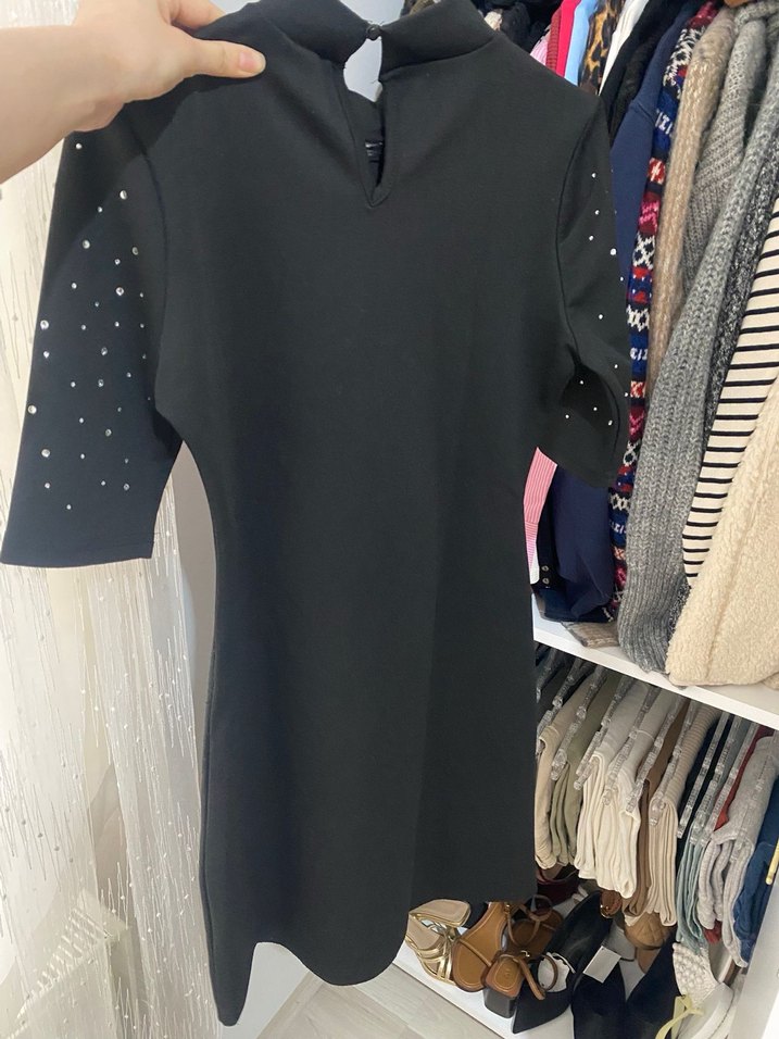 Parlak Siyah Mini Payetli Elbise - Görsel 3