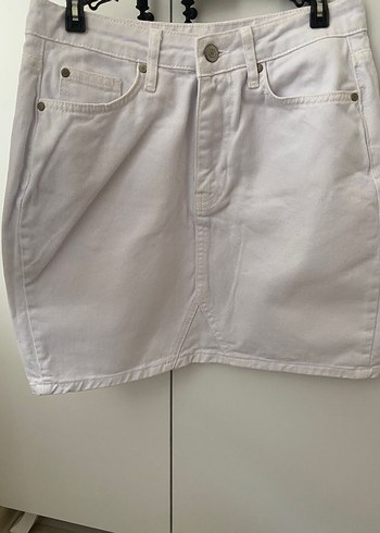 Beyaz Denim Mini Etek