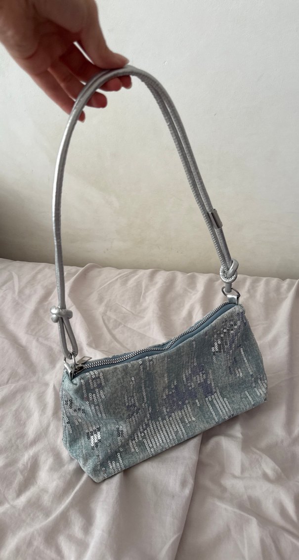 Payetli Gri Denim Kadın Çanta - Görsel 2