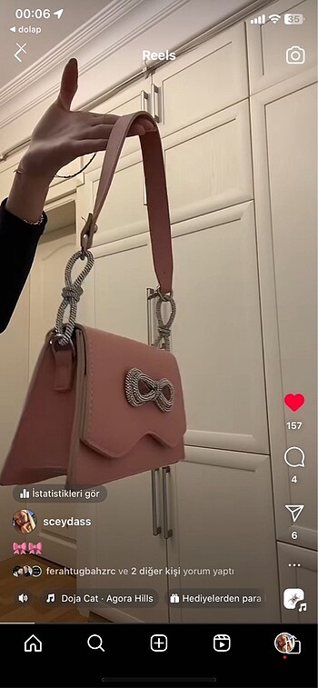 Pembe kurdele çanta