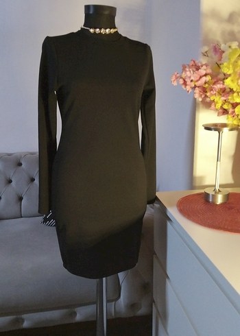 Lcw 36/S boy 85 cm, Siyah Yüksek Yakalı Uzun Kollu Midi Elbise - Görsel 3