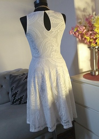 adL 36/S beden boy 90 cm. Beyaz Midi Dantel Mini Gelinlik - Görsel 6