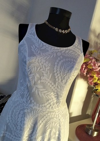 adL 36/S beden boy 90 cm. Beyaz Midi Dantel Mini Gelinlik - Görsel 2