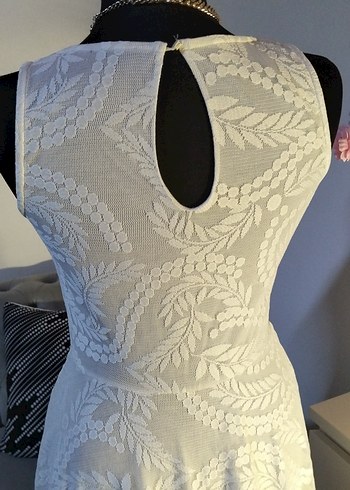 adL 36/S beden boy 90 cm. Beyaz Midi Dantel Mini Gelinlik - Görsel 7