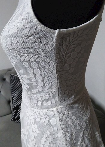 adL 36/S beden boy 90 cm. Beyaz Midi Dantel Mini Gelinlik - Görsel 5