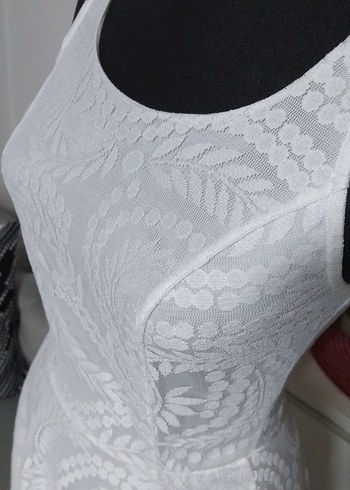 adL 36/S beden boy 90 cm. Beyaz Midi Dantel Mini Gelinlik - Görsel 4