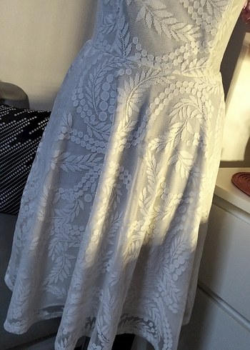 adL 36/S beden boy 90 cm. Beyaz Midi Dantel Mini Gelinlik - Görsel 3