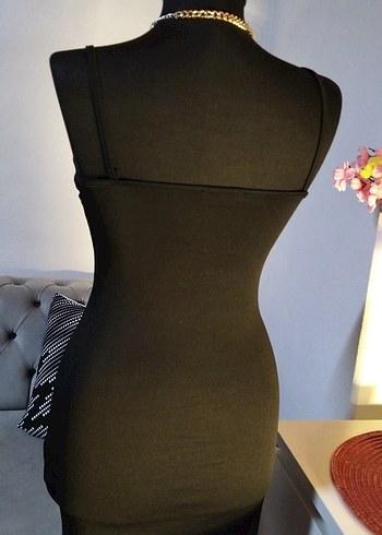 36/S beden boy 75 cm. Siyah Midi Fitilli Gotik Abiye Elbise - Görsel 3