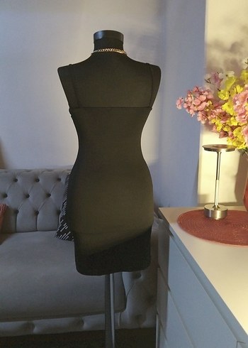 36/S beden boy 75 cm. Siyah Midi Fitilli Gotik Abiye Elbise - Görsel 4