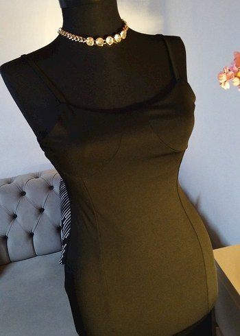 36/S beden boy 75 cm. Siyah Midi Fitilli Gotik Abiye Elbise - Görsel 5