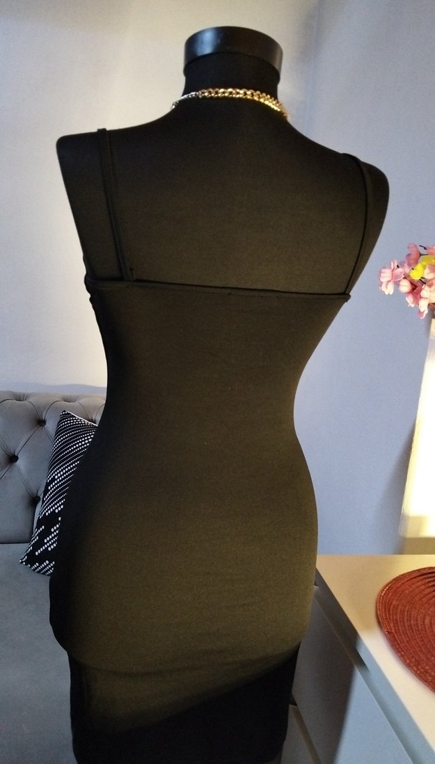 36/S beden boy 75 cm. Siyah Midi Fitilli Gotik Abiye Elbise - Görsel 3