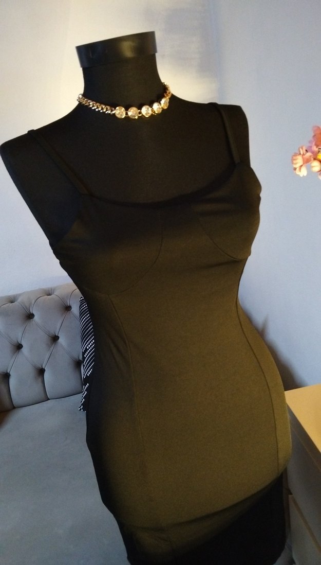 36/S beden boy 75 cm. Siyah Midi Fitilli Gotik Abiye Elbise - Görsel 5