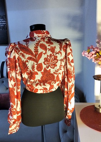 38/M beden, Kırmızı Desenli Bohem Kadın Gömlek - Görsel 4