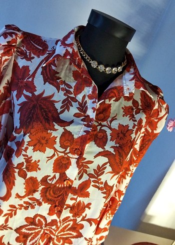 38/M beden, Kırmızı Desenli Bohem Kadın Gömlek - Görsel 5