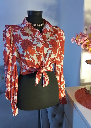 38/M beden, Kırmızı Desenli Bohem Kadın Gömlek - Görsel 3