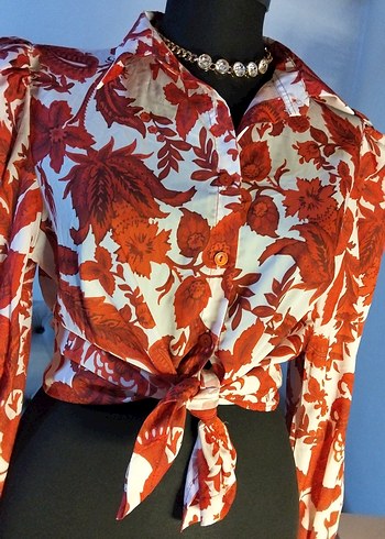 38/M beden, Kırmızı Desenli Bohem Kadın Gömlek - Görsel 7