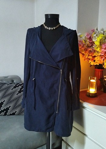 H&M 36/S beden, Lacivert Süet Kadın Ceket - Görsel 2