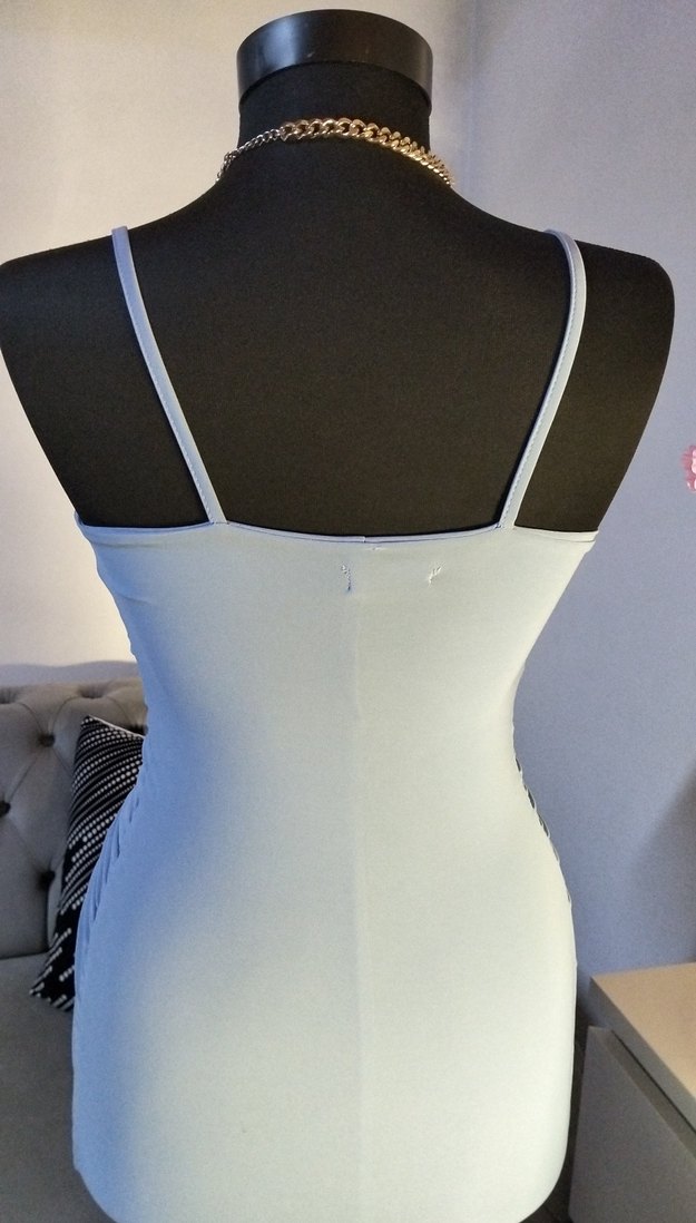 36/S beden, boy 65 cm MaviDrapeli İnce Askılı Uzun Abiye Elbise - Görsel 4