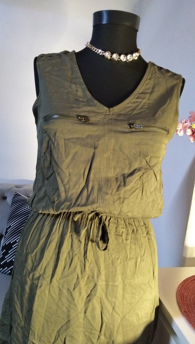 36/S beden boy 80 cm, Kemerli V Yaka Kolsuz Midi Elbise - Görsel 2