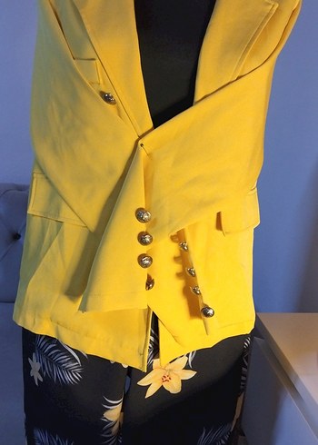 Sarı Uzun Kesim Kadın Blazer Ceket takımı, 36/S beden - Görsel 7