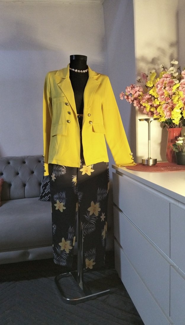 Sarı Uzun Kesim Kadın Blazer Ceket takımı, 36/S beden - Görsel 3