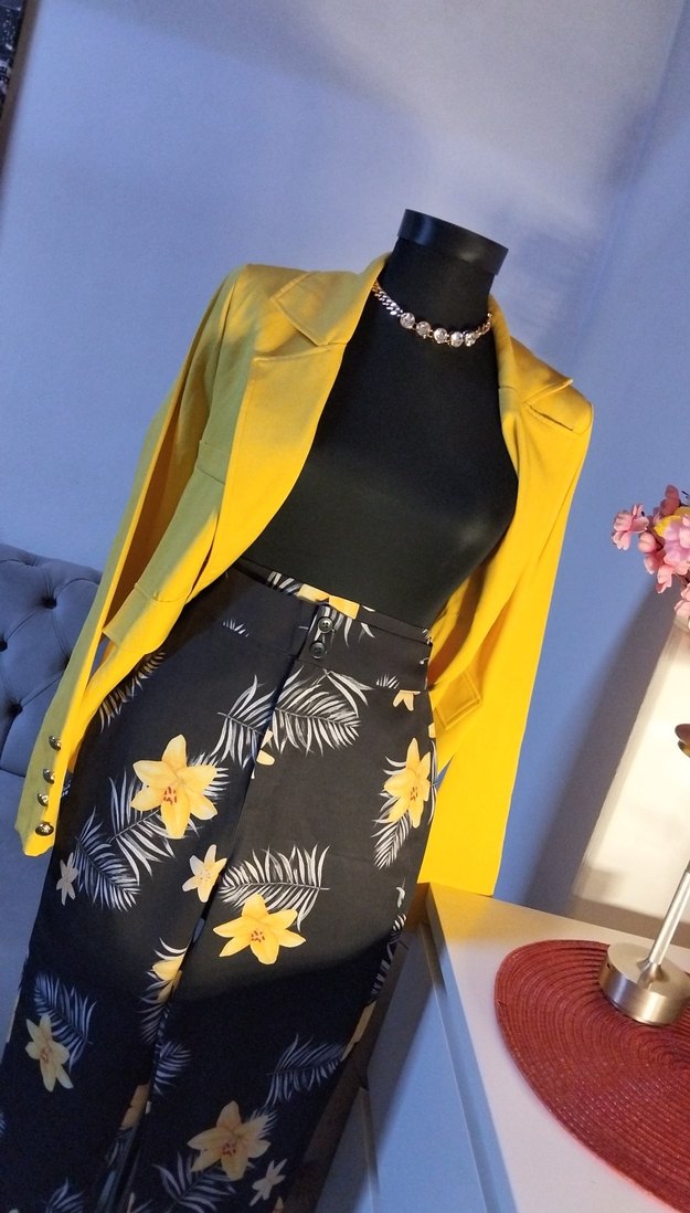 Sarı Uzun Kesim Kadın Blazer Ceket takımı, 36/S beden - Görsel 2