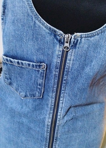 Zara 36/S beden, Mavi Fermuarlı Kot Tulum Elbise - Görsel 2