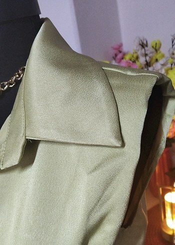 36/S beden, Kısa Kesim Saten Düğmeli Kolsuz Kadın Gömlek - Görsel 5