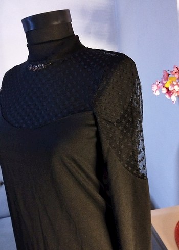 36/S beden boy 85 cm. Uzun Kollu Siyah Gotik Kadın Elbise - Görsel 3