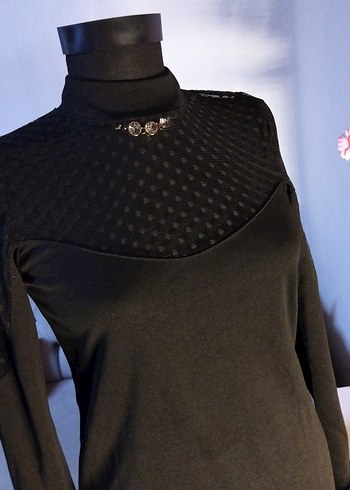 36/S beden boy 85 cm. Uzun Kollu Siyah Gotik Kadın Elbise - Görsel 6