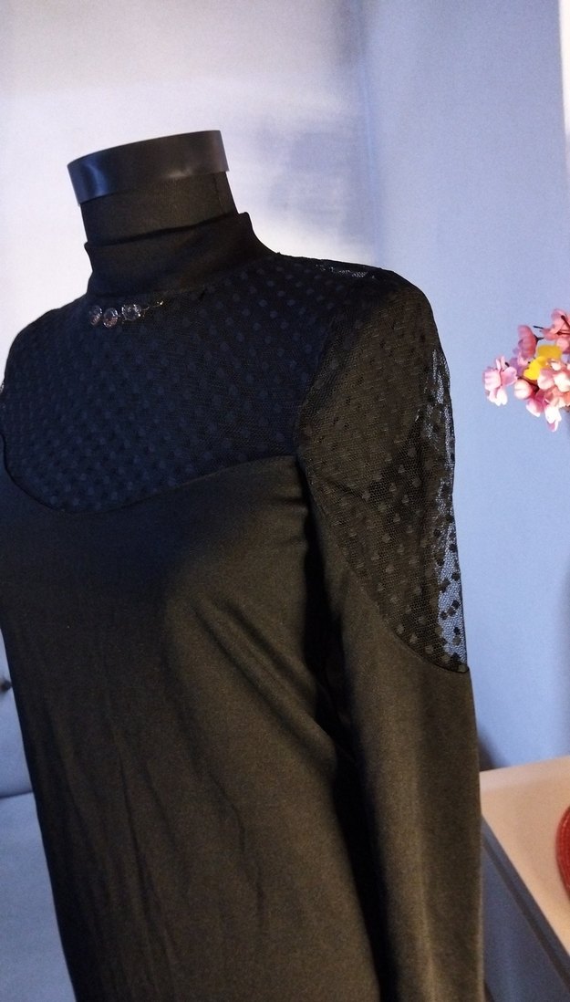 36/S beden boy 85 cm. Uzun Kollu Siyah Gotik Kadın Elbise - Görsel 3