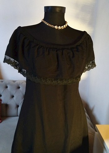 38/M beden boy 85 cm, Siyah Dökümlü Midi Gotik Elbise - Görsel 2