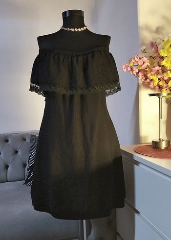 38/M beden boy 85 cm, Siyah Dökümlü Midi Gotik Elbise - Görsel 6