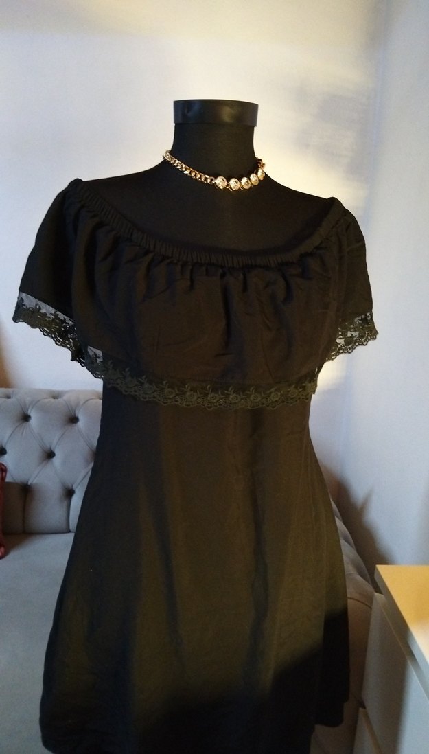 38/M beden boy 85 cm, Siyah Dökümlü Midi Gotik Elbise - Görsel 2