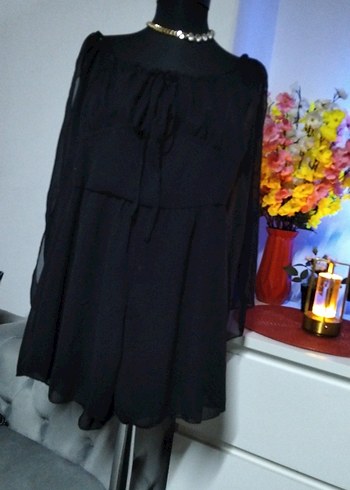 34/xs beden, Siyah Uzun Kollu Straplez Mini şort tulum - Görsel 6