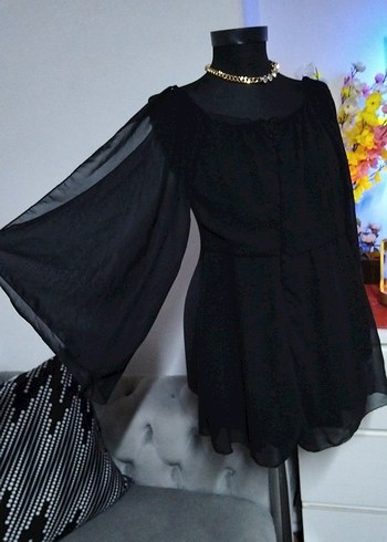 34/xs beden, Siyah Uzun Kollu Straplez Mini şort tulum - Görsel 2