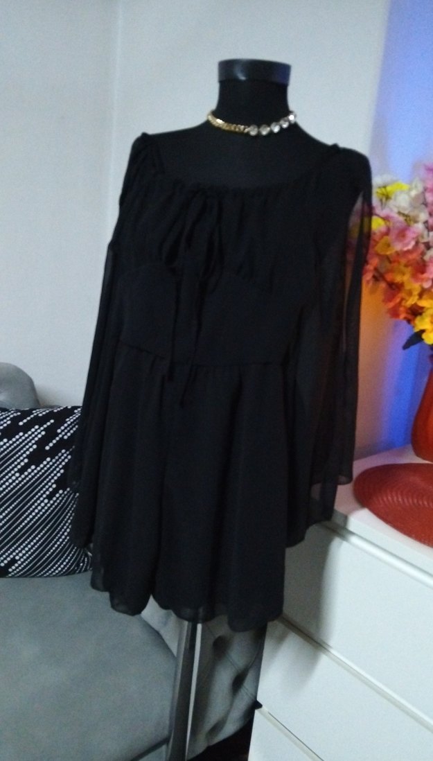 34/xs beden, Siyah Uzun Kollu Straplez Mini şort tulum - Görsel 3