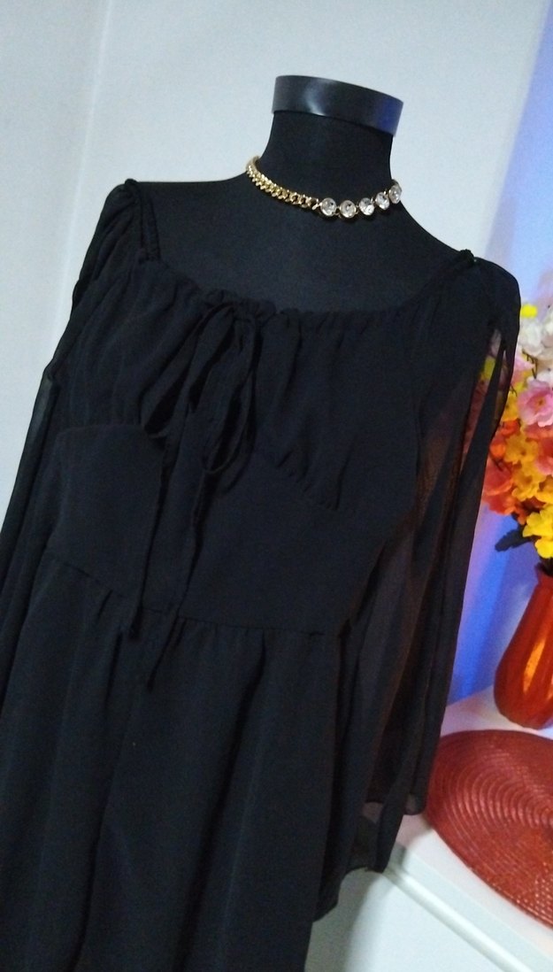 34/xs beden, Siyah Uzun Kollu Straplez Mini şort tulum - Görsel 4