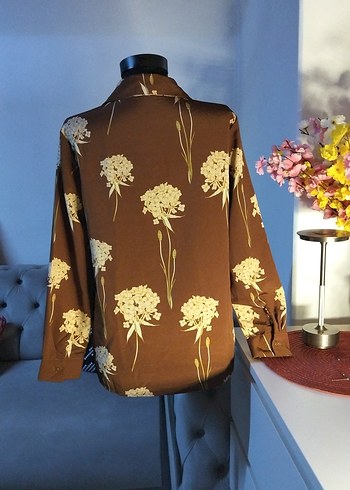 38/M beden, Düğmeli Kahverengi Çiçekli Vintage Gömlek - Görsel 7