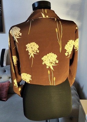 38/M beden, Düğmeli Kahverengi Çiçekli Vintage Gömlek - Görsel 4