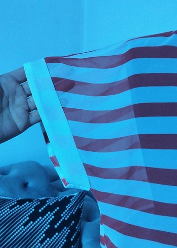 koton 38/M beden. Çizgili Düğmeli Kısa Kollu Mini Kadın Gömlek - Görsel 4